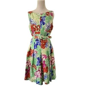Rickie Freeman Teri Jon Classy Tea Party Belted Silk Wool Floral Dress 6